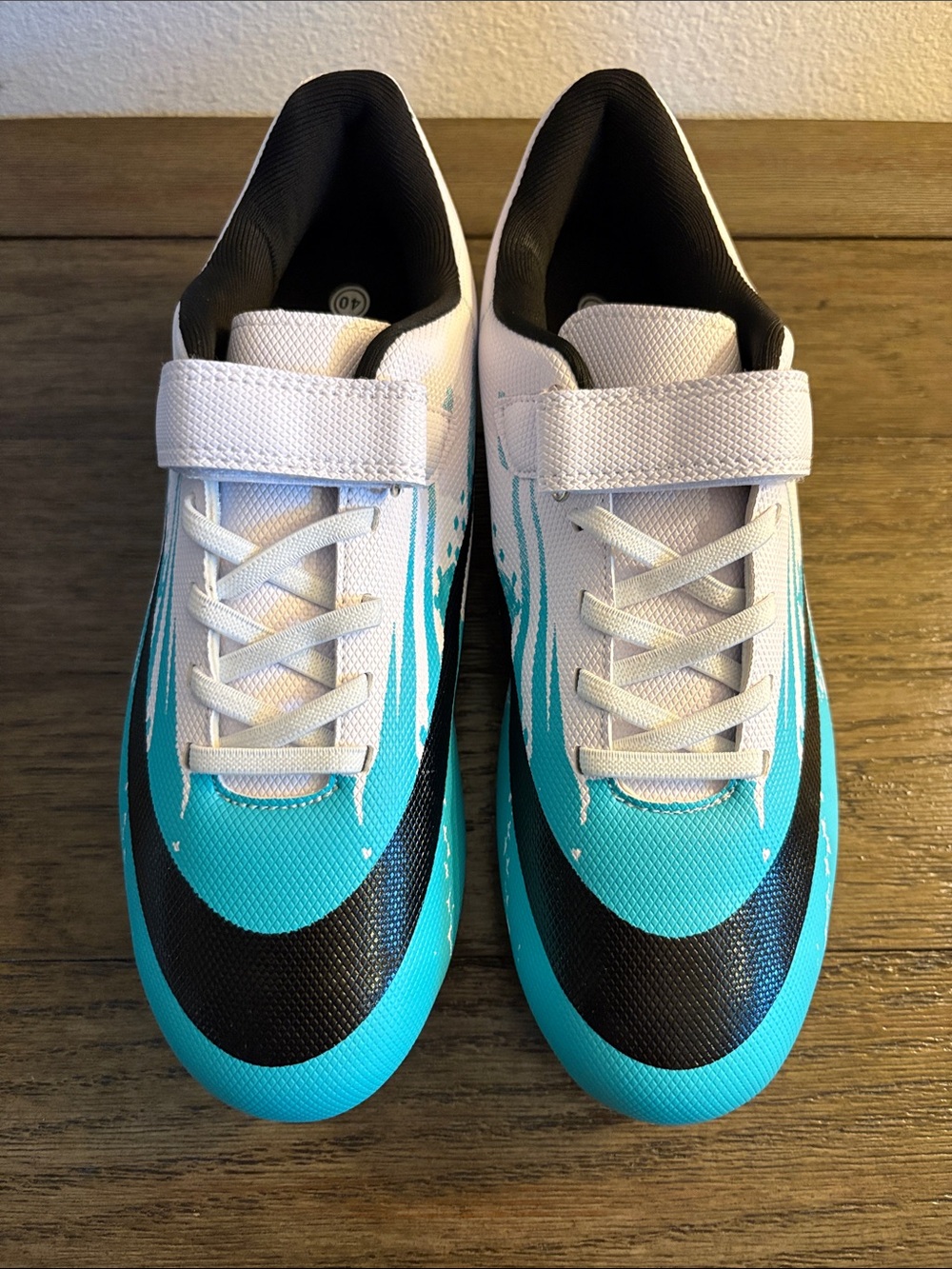 NEW Soccer Football Outdoor Cleats Boots Velcro Teal White Men’s 7.5 / W 9.0 - Picture 4 of 11